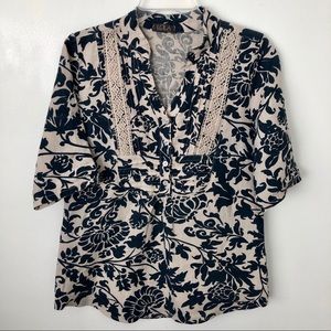 Lola 100% linen patterned roll-up sleeves top